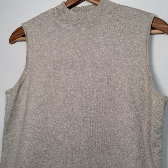 Chicos Size 2 Women Large Knit Top Shirt Sleeveless Silver Metallic Mock Neck - Picture 9 of 11